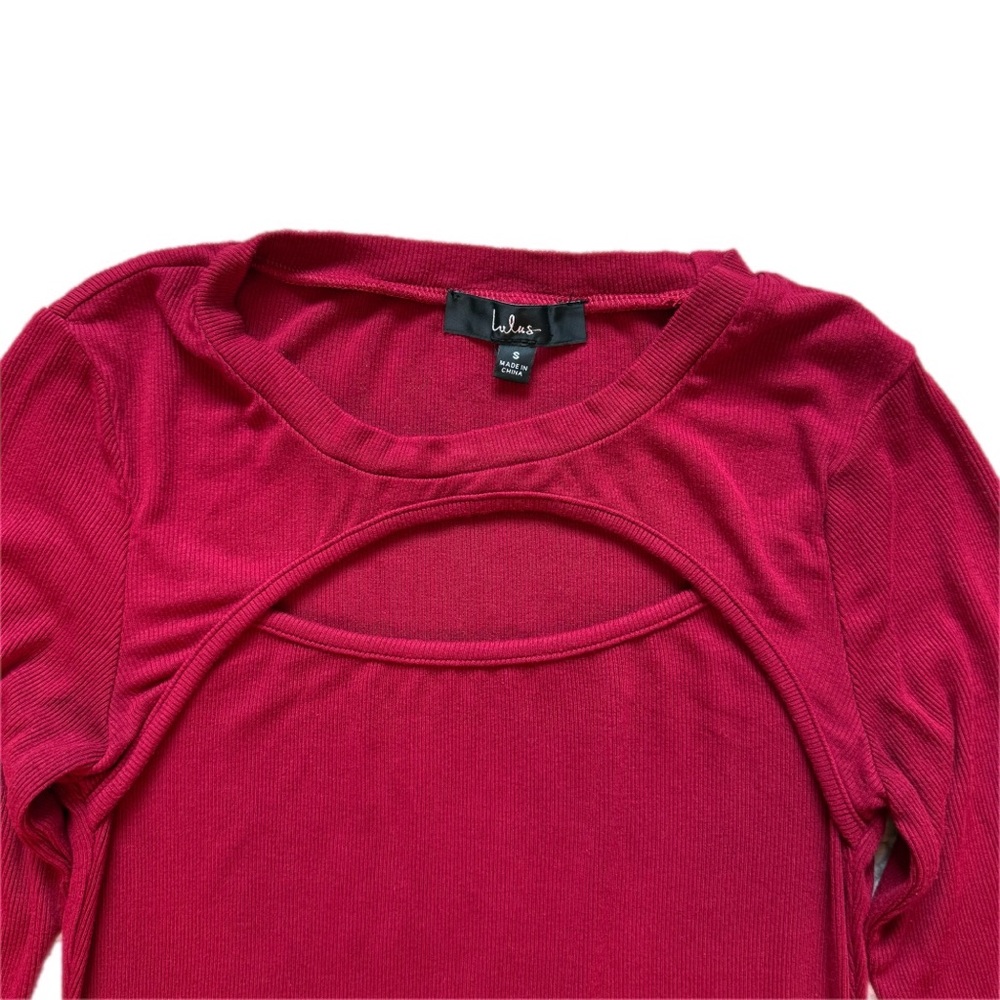 Lulus Burgundy Cutout Long Sleeve Top - Size Small! - Picture 2 of 7